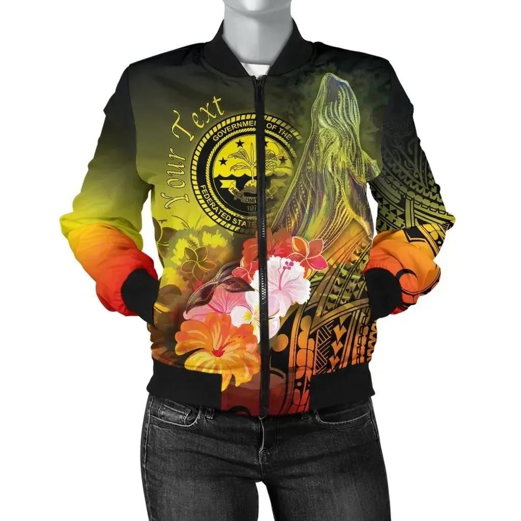 Bomber Jacket Federated States of Micronesia Custom Personalised - Humpback Whale with Tropical Flowers (Yellow)- BN18 Bomber Jacket Bomber Jacket Federated States of Micronesia Custom Personalised - Humpback Whale with Tropical Flowers (Yellow)- BN18 Bomber Jacket