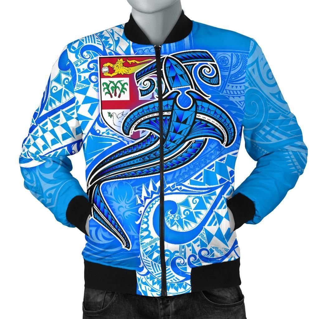 Bomber Jacket Fiji - Blue Shark Polynesian Tattoo - BN18 Bomber Jacket Bomber Jacket Fiji - Blue Shark Polynesian Tattoo - BN18 Bomber Jacket