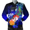 Bomber Jacket Fiji Custom Personalised - Humpback Whale with Tropical Flowers (Blue)- BN18 Bomber Jacket