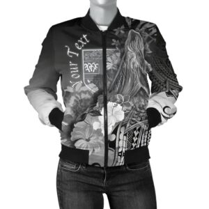 Bomber Jacket Fiji Custom Personalised - Humpback Whale with Tropical Flowers (White)- BN18 Bomber Jacket