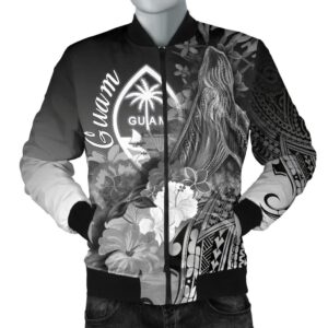 Bomber Jacket Guam - Humpback Whale with Tropical Flowers (White)- BN18 Bomber Jacket
