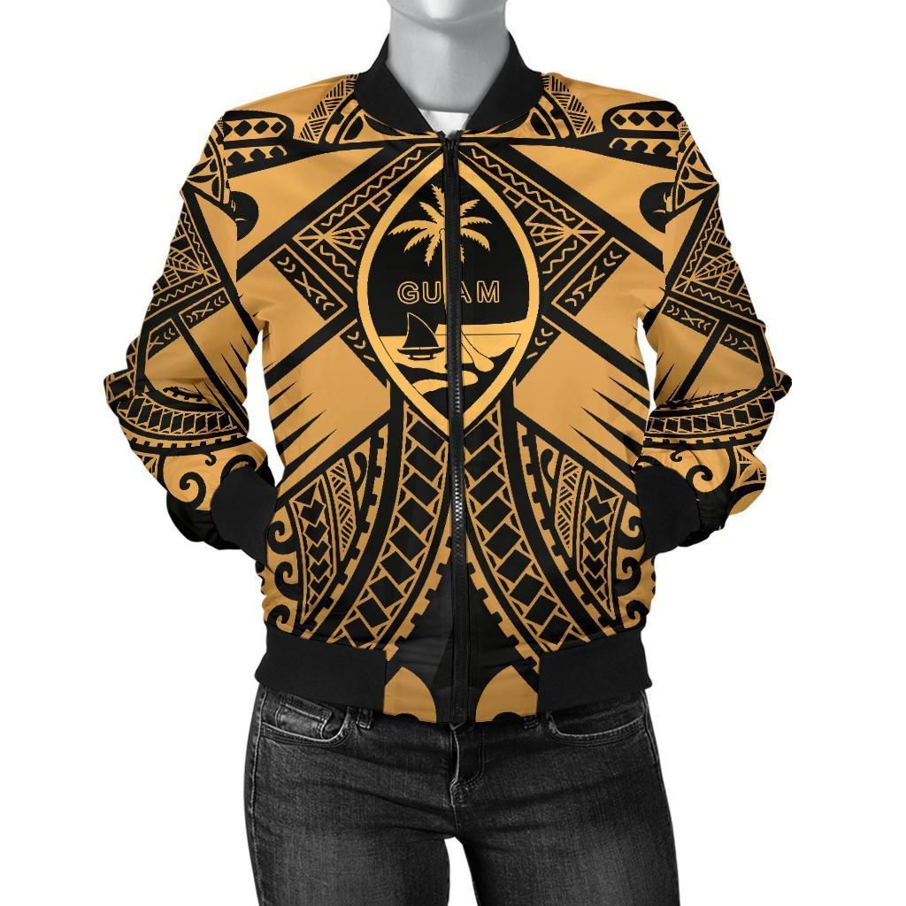 Bomber Jacket Guam Polynesian - Guam Gold Seal with Polynesian Tattoo - BN18 Bomber Jacket Bomber Jacket Guam Polynesian - Guam Gold Seal with Polynesian Tattoo - BN18 Bomber Jacket