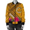 Bomber Jacket Hawaii - Kanaka Maoli With Hibiscus On Polynesian Patterns (YELLOW) - BN25 Bomber Jacket