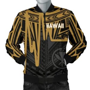 Bomber Jacket Hawaii - Kanaka Maoli With Polynesian Pattern In Heartbeat Style (Gold) - BN25 Bomber Jacket
