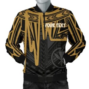 Bomber Jacket Hawaii Personalised - Kanaka Maoli With Polynesian Pattern In Heartbeat Style (Gold) - BN25 Bomber Jacket