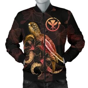 Bomber Jacket Hawaii Polynesian - Turtle With Blooming Hibiscus Gold - BN22 Bomber Jacket