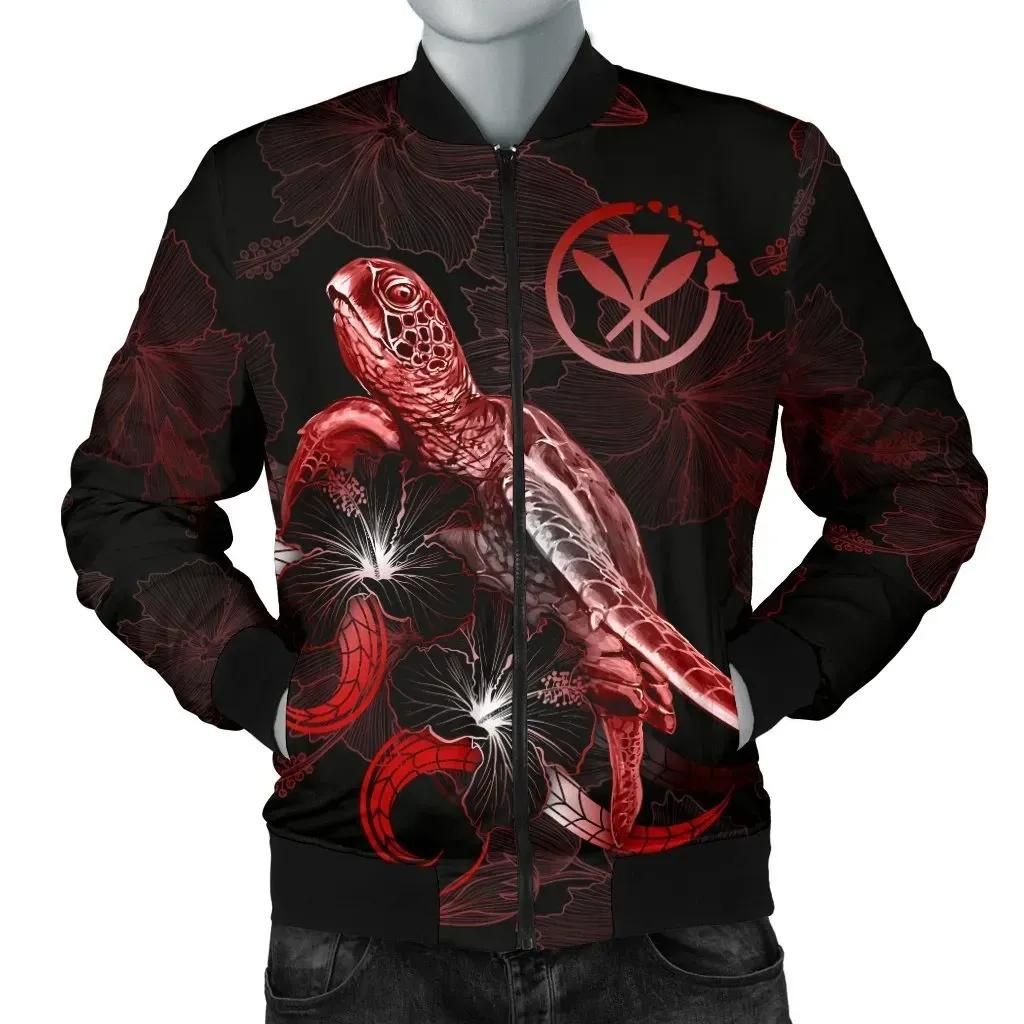 Bomber Jacket Hawaii Polynesian - Turtle With Blooming Hibiscus Red - BN22 Bomber Jacket Bomber Jacket Hawaii Polynesian - Turtle With Blooming Hibiscus Red - BN22 Bomber Jacket