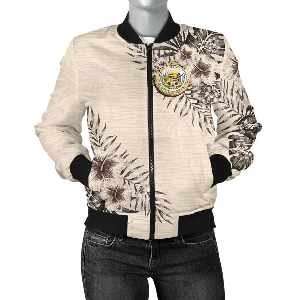 Bomber Jacket Hawaii - The Beige Hibiscus A7 Bomber Jacket Bomber Jacket Hawaii - The Beige Hibiscus A7 Bomber Jacket