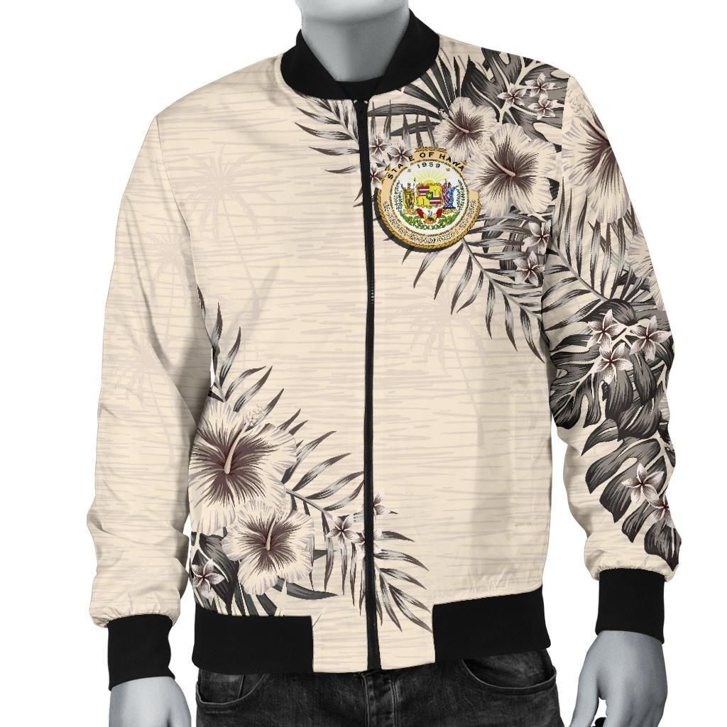 Bomber Jacket Hawaii - The Beige Hibiscus A7 Bomber Jacket Bomber Jacket Hawaii - The Beige Hibiscus A7 Bomber Jacket