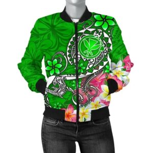 Bomber Jacket Hawaii - Turtle Plumeria Polynesian Tattoo Green Color - BN18 Bomber Jacket