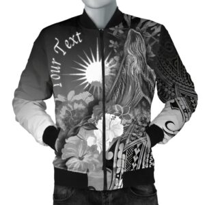 Bomber Jacket Marshall Islands Custom Personalised - Humpback Whale with Tropical Flowers (White)- BN18 Bomber Jacket