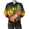 Bomber Jacket Marshall Islands - Humpback Whale with Tropical Flowers (Yellow)- BN18 Bomber Jacket