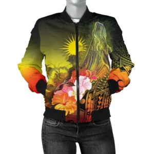 Bomber Jacket Marshall Islands - Humpback Whale with Tropical Flowers (Yellow)- BN18 Bomber Jacket