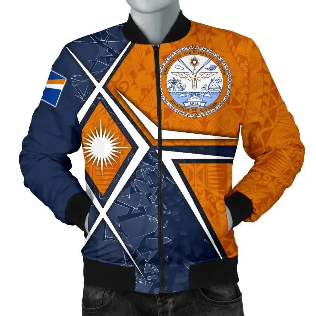 Bomber Jacket Marshall Islands - Marshall Islands Flag with Polynesian Patterns - BN15 Bomber Jacket Bomber Jacket Marshall Islands - Marshall Islands Flag with Polynesian Patterns - BN15 Bomber Jacket