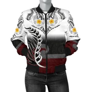 Bomber Jacket New Zealand Aotearoa Maori Fern and Plumeria Tattoo Style A7 Bomber Jacket