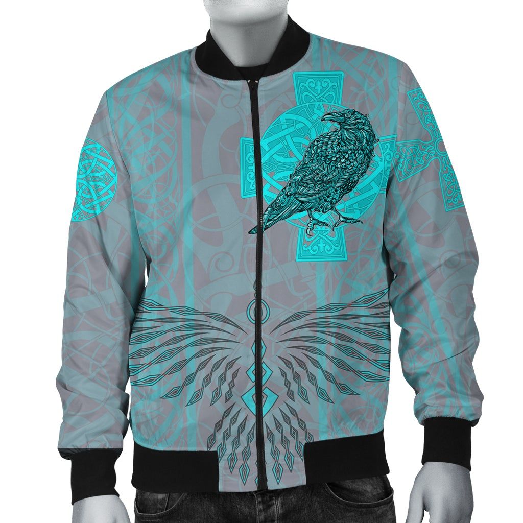 Bomber Jacket Odin's Celtic Raven - Scandinavian Tattoo Style Cyan A27 Bomber Jacket Bomber Jacket Odin's Celtic Raven - Scandinavian Tattoo Style Cyan A27 Bomber Jacket