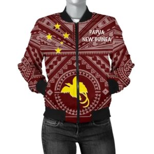 Bomber Jacket Papua New Guinea - Flag With Polynesian Patterns (Red) - BN25 Bomber Jacket
