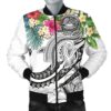 Bomber Jacket Polynesian American Samoa - Summer Plumeria (White) - BN15