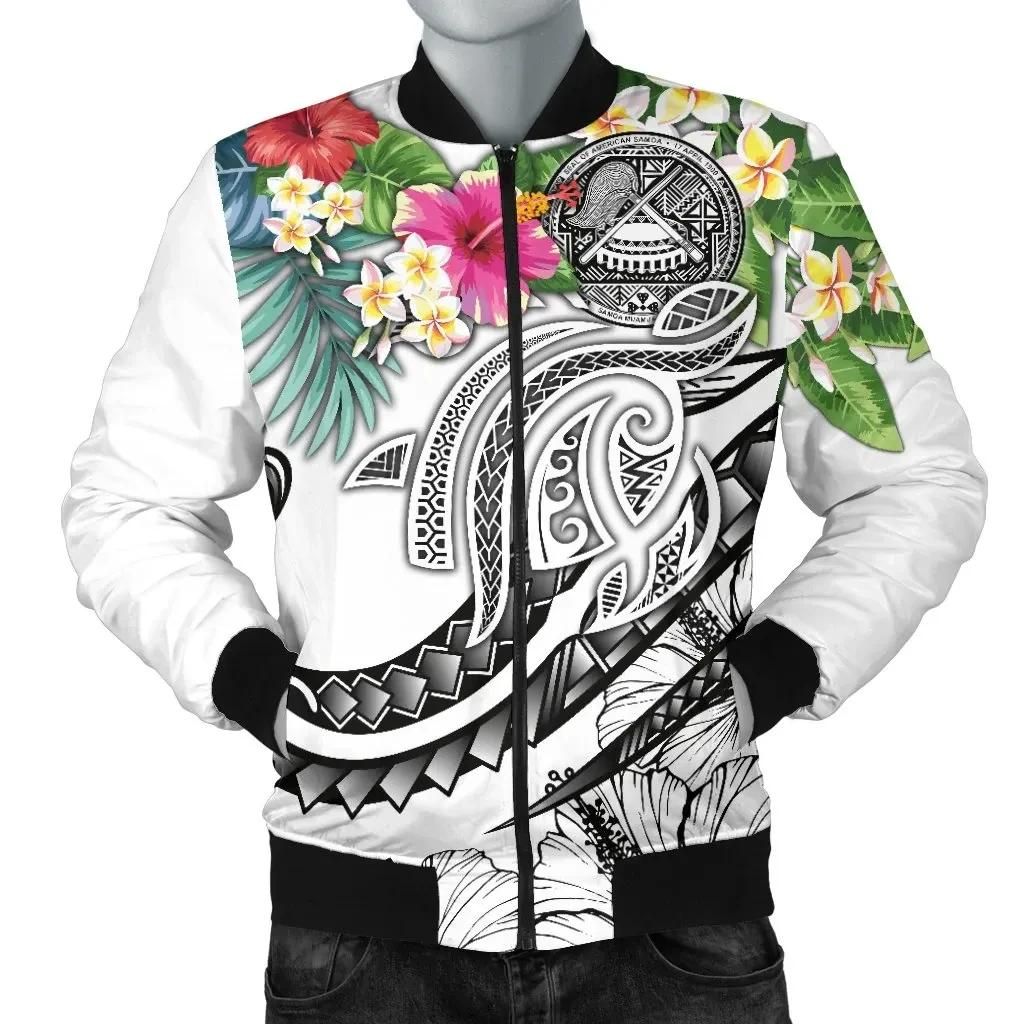 Bomber Jacket Polynesian American Samoa - Summer Plumeria (White) - BN15 Bomber Jacket Polynesian American Samoa - Summer Plumeria (White) - BN15