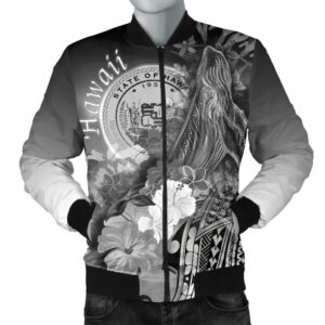 Bomber Jacket Polynesian Hawaii - Humpback Whale with Tropical Flowers (White)- BN18 Bomber Jacket