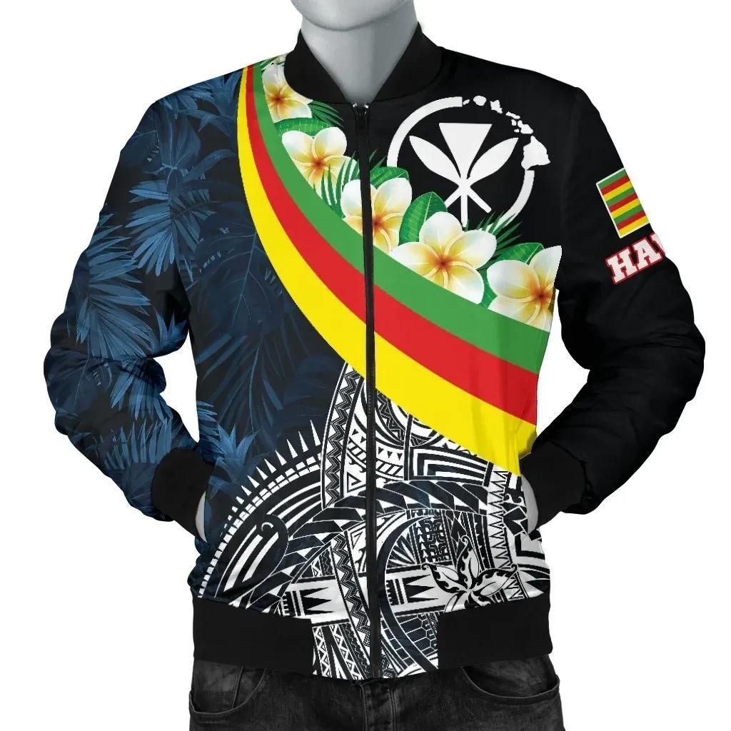 Bomber Jacket Polynesian Hawaii - Kanaka Maoli With Plumeria Style - BN18 Bomber Jacket Bomber Jacket Polynesian Hawaii - Kanaka Maoli With Plumeria Style - BN18 Bomber Jacket