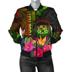 Bomber Jacket Polynesian Hawaii Polynesian Personalised - Hibiscus and Banana Leaves - BN15 Bomber Jacket
