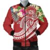 Bomber Jacket Polynesian Hawaii - Summer Plumeria (Red) - BN15