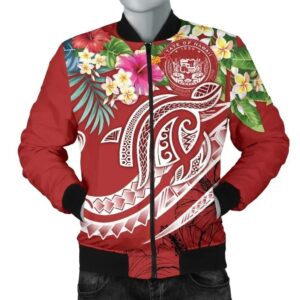 Bomber Jacket Polynesian Hawaii - Summer Plumeria (Red) - BN15