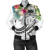 Bomber Jacket Polynesian Samoa - Summer Plumeria (White) - BN15 Bomber Jacket