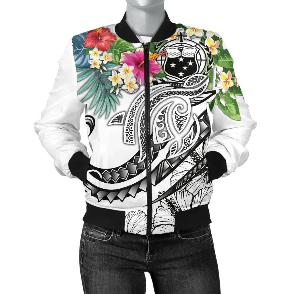 Bomber Jacket Polynesian Samoa - Summer Plumeria (White) - BN15 Bomber Jacket Bomber Jacket Polynesian Samoa - Summer Plumeria (White) - BN15 Bomber Jacket