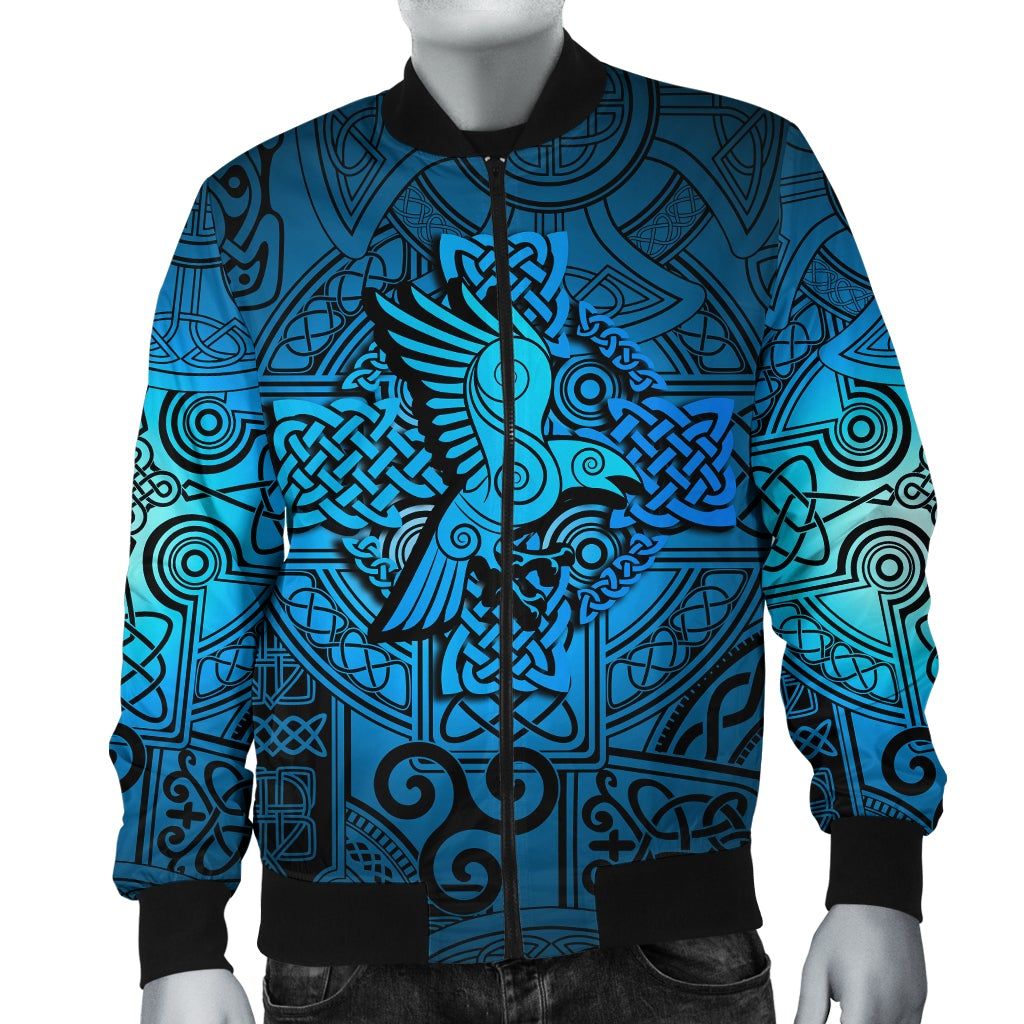 Bomber Jacket - Raven Odin Celtic Cyan A31 Bomber Jacket Bomber Jacket - Raven Odin Celtic Cyan A31 Bomber Jacket
