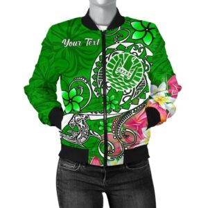 Bomber Jacket Tahiti Custom Personalised - Turtle Plumeria (Green) - BN18 Bomber Jacket