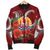 Bomber Jacket Tahiti Polynesian Hibiscus Coat of Arm Red - BN11 Bomber Jacket