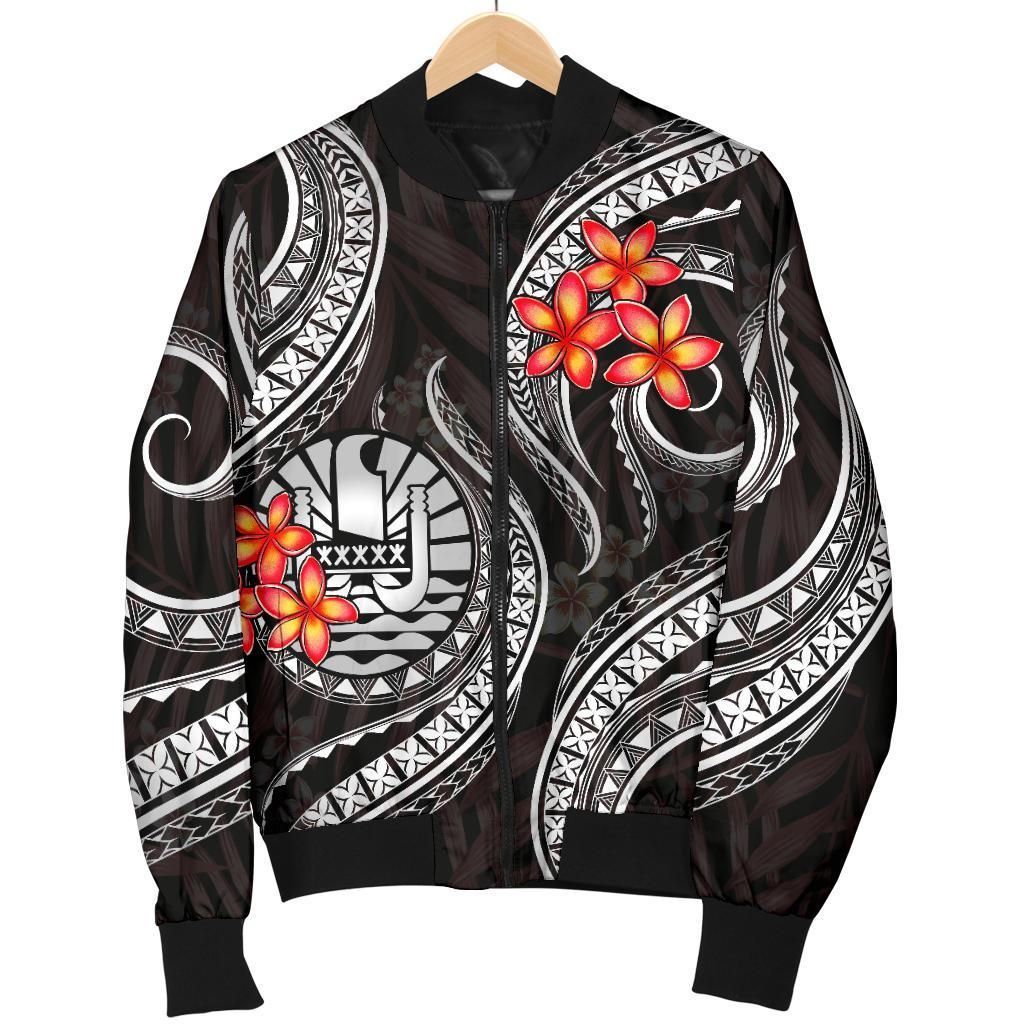 Bomber Jacket Tahiti Polynesian - White Plumeria - BN11 Bomber Jacket Tahiti Polynesian - White Plumeria - BN11