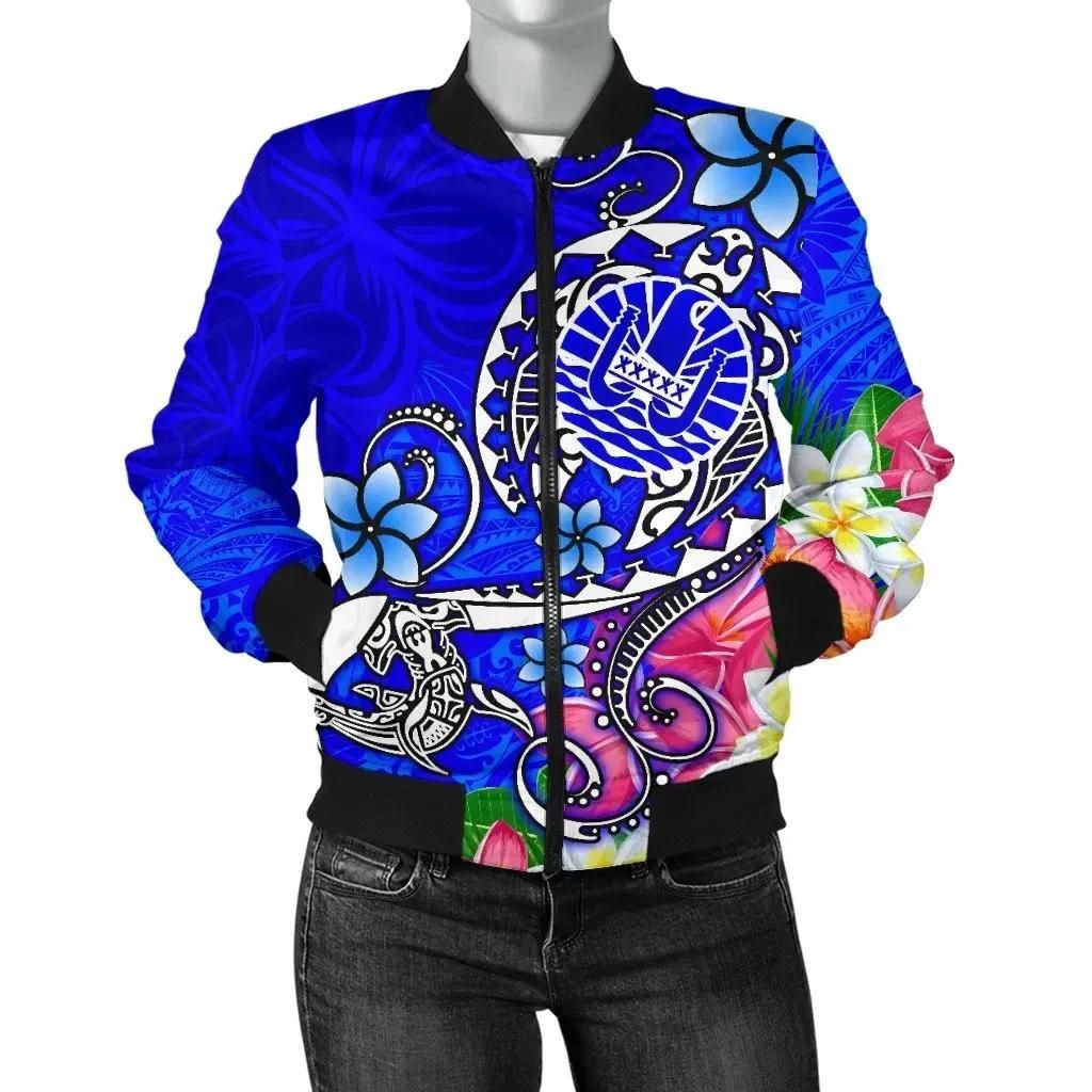 Bomber Jacket Tahiti - Turtle Plumeria (Blue) - BN18 Bomber Jacket Bomber Jacket Tahiti - Turtle Plumeria (Blue) - BN18 Bomber Jacket