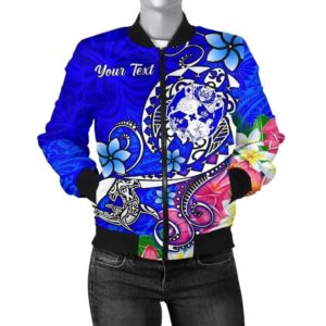 Bomber Jacket Tonga Custom Personalised - Turtle Plumeria (Blue) - BN18 Bomber Jacket