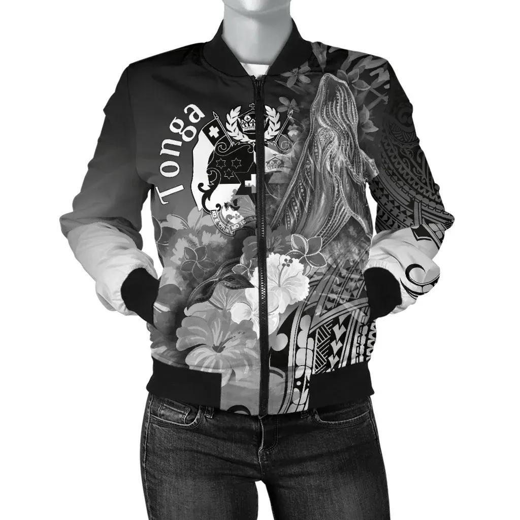 Bomber Jacket Tonga - Humpback Whale with Tropical Flowers (White)- BN18 Bomber Jacket Bomber Jacket Tonga - Humpback Whale with Tropical Flowers (White)- BN18 Bomber Jacket