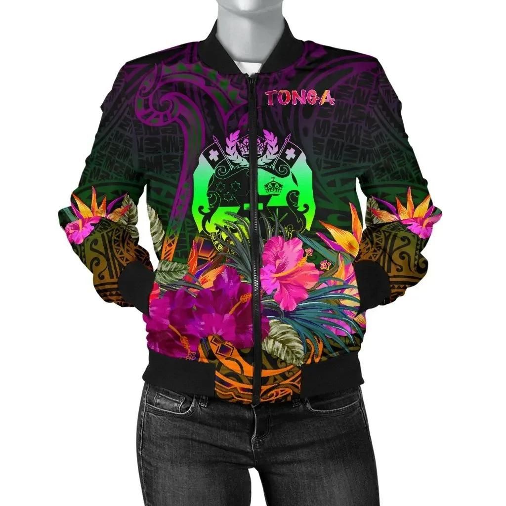 Bomber Jacket Tonga Polynesian - Summer Hibiscus - BN15 Bomber Jacket Bomber Jacket Tonga Polynesian - Summer Hibiscus - BN15 Bomber Jacket