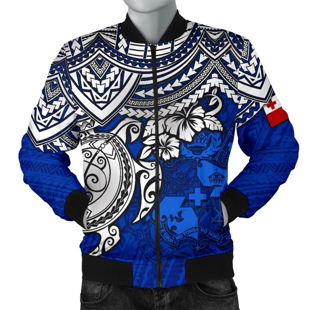 Bomber Jacket Tonga Polynesian b - Blue Turtle - BN15 Bomber Jacket Bomber Jacket Tonga Polynesian b - Blue Turtle - BN15 Bomber Jacket
