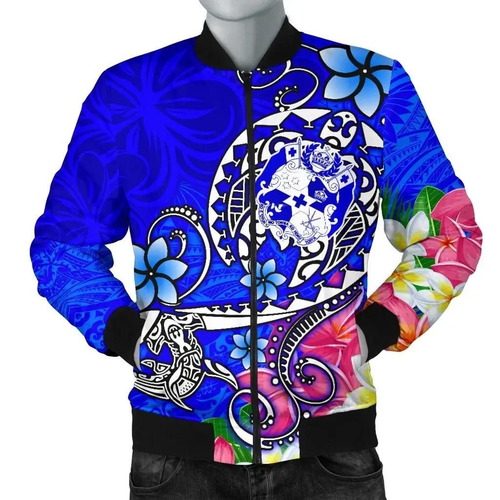 Bomber Jacket Tonga - Turtle Plumeria (Blue) - BN18 Bomber Jacket Bomber Jacket Tonga - Turtle Plumeria (Blue) - BN18 Bomber Jacket