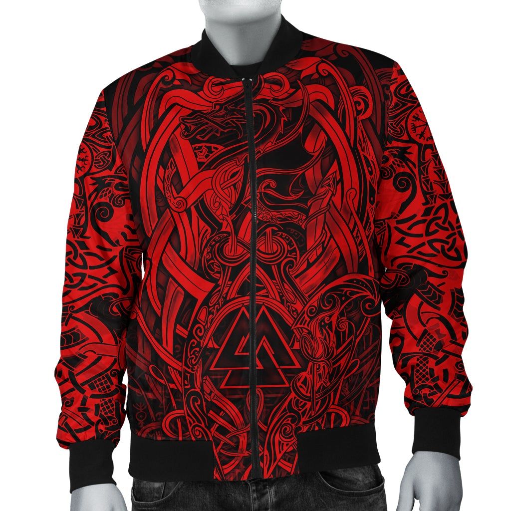 Bomber Jacket - Valknut and Dragon Tattoo Red A31 Bomber Jacket Bomber Jacket - Valknut and Dragon Tattoo Red A31 Bomber Jacket