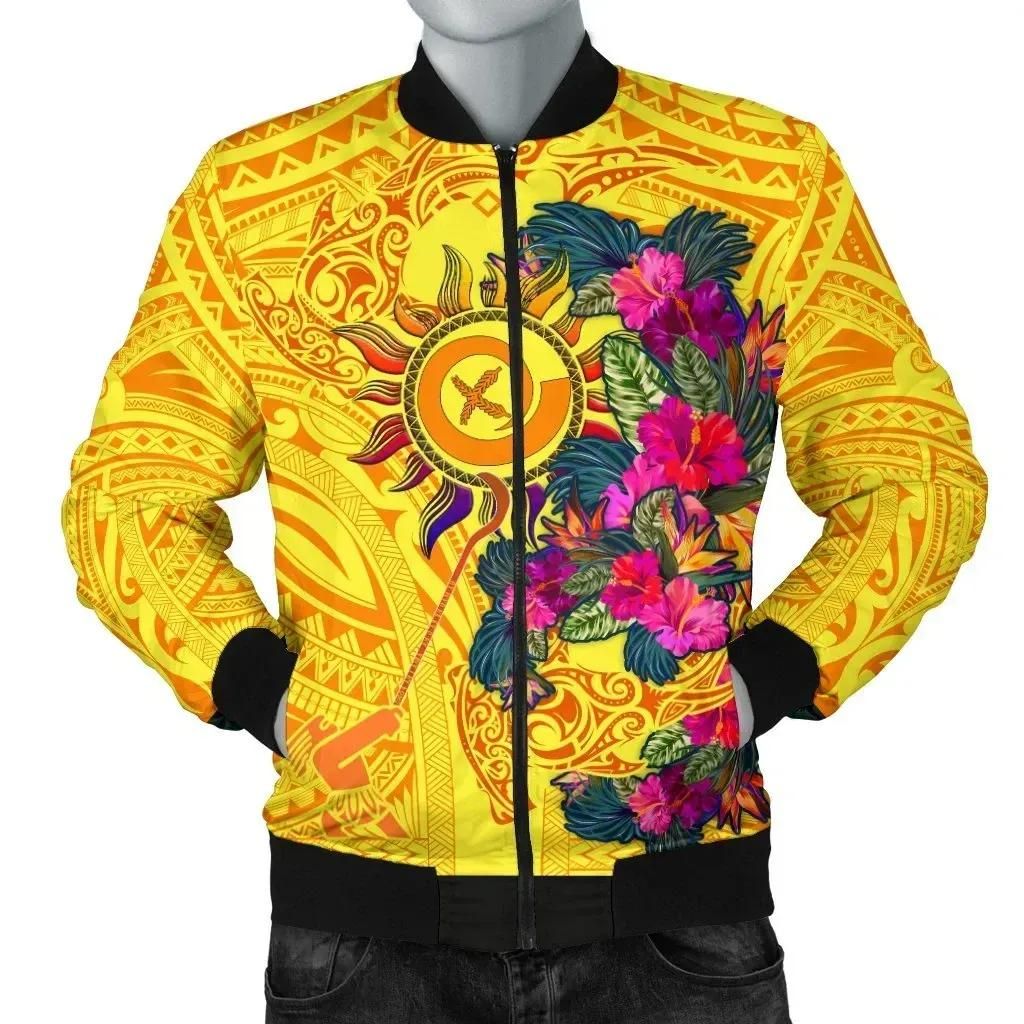 Bomber Jacket Vanuatu - Vanuatu Symbols With Hibiscus - BN17 Bomber Jacket Bomber Jacket Vanuatu - Vanuatu Symbols With Hibiscus - BN17 Bomber Jacket