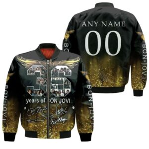 Bon Jovi 36 Years Of Bon Jovi Special Signatures 3D Designed Allover Gift With Custom Name Number For Bon Jovi Fans.jpg Bomber Jacket