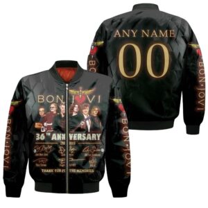 Bon Jovi 36th Anniversary Thank You For The Memories Legend Rock Band 3D Designed Allover Gift With Custom Name Number For Bon Jovi Fans.jpg Bomber Jacket