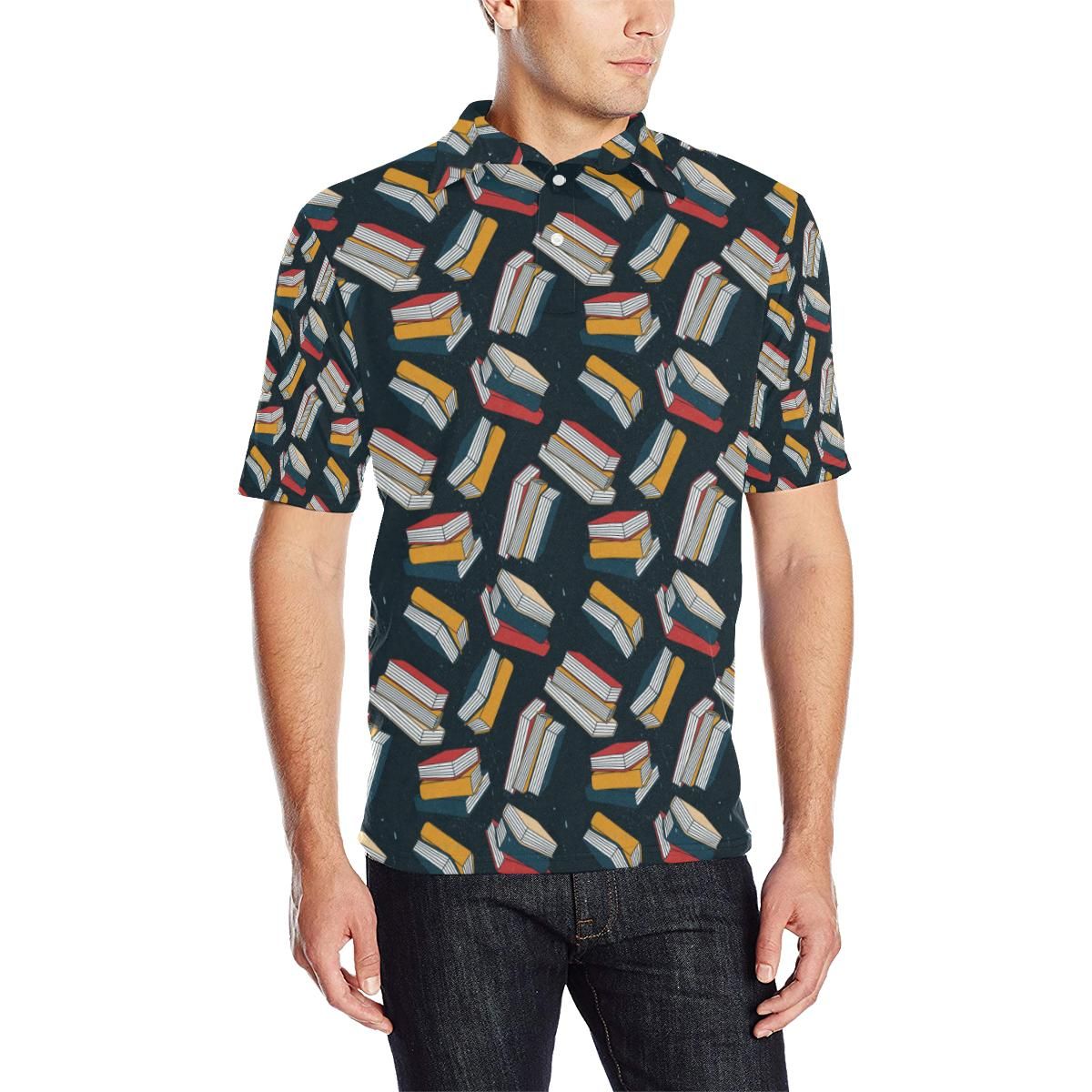 Book Pattern Print Design 07 Men Polo Shirt Book Pattern Print Design 07 Men Polo Shirt