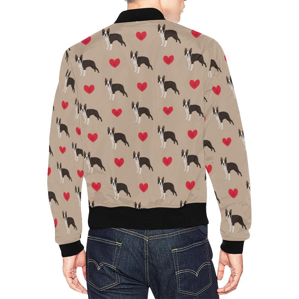 Boston-Terrier-Heart-Paw-Pattern-Print-Mens-Bomber-Jacket-2