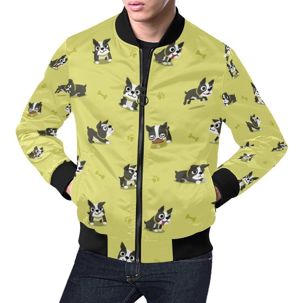 Boston Terrier Paw Pattern Print Mens Bomber Jacket Boston Terrier Paw Pattern Print Mens Bomber Jacket