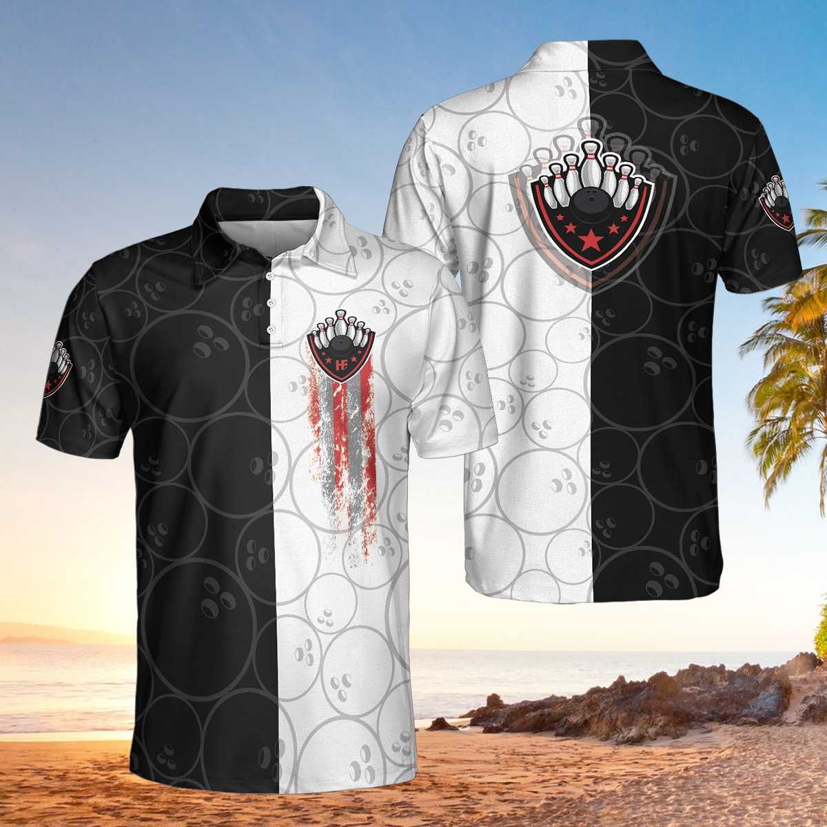 Bowling Black And White Pattern Polo Shirt Bowling Black And White Pattern Polo Shirt