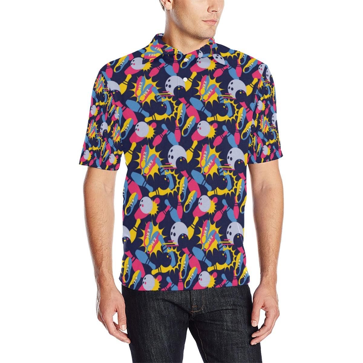 Bowling Pattern Print Design 02 Men Polo Shirt Bowling Pattern Print Design 02 Men Polo Shirt