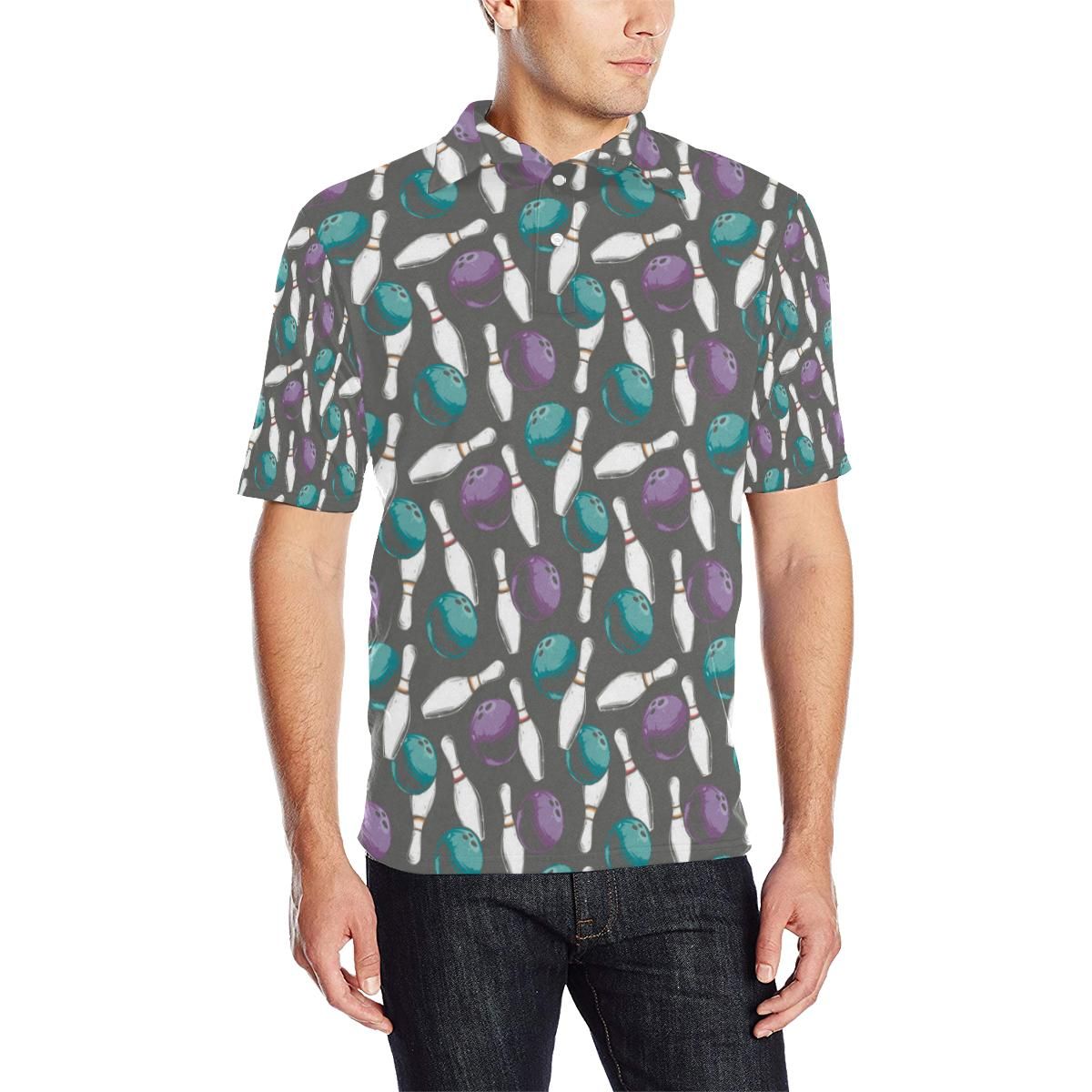 Bowling Pattern Print Design 03 Men Polo Shirt Bowling Pattern Print Design 03 Men Polo Shirt
